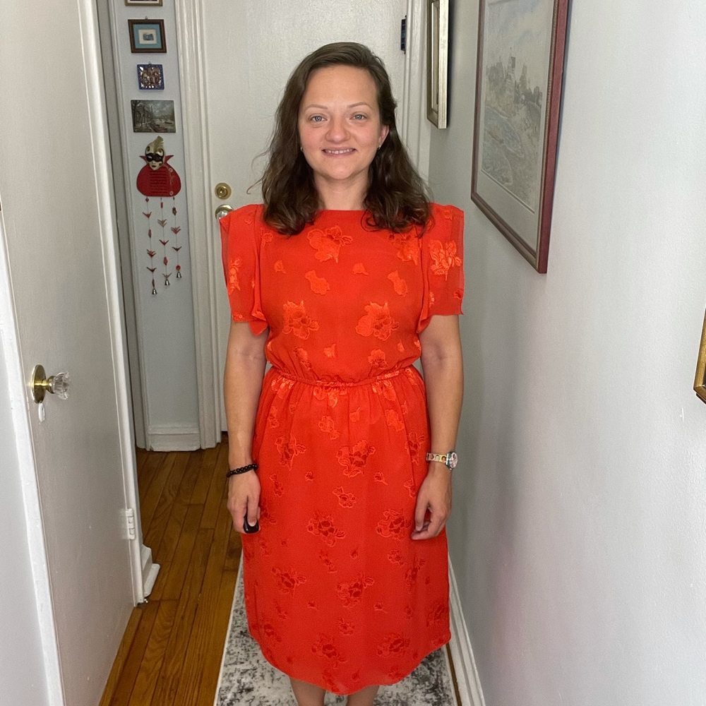 Vintage red dress with high shoulders